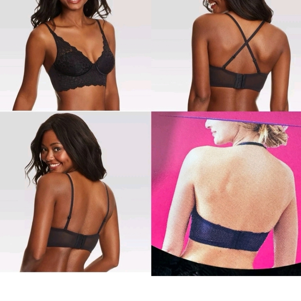 NWT Maidenform Women's Casual Comfort Bralette BRA Black 38B Converts To Halter!